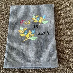 Custom Embroidered Gray Cotton Barmop Towel “Fall in Love”- flaws
